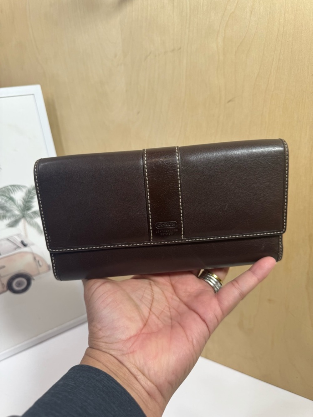 Coach Dark Brown Leather Fold-Over Wallet